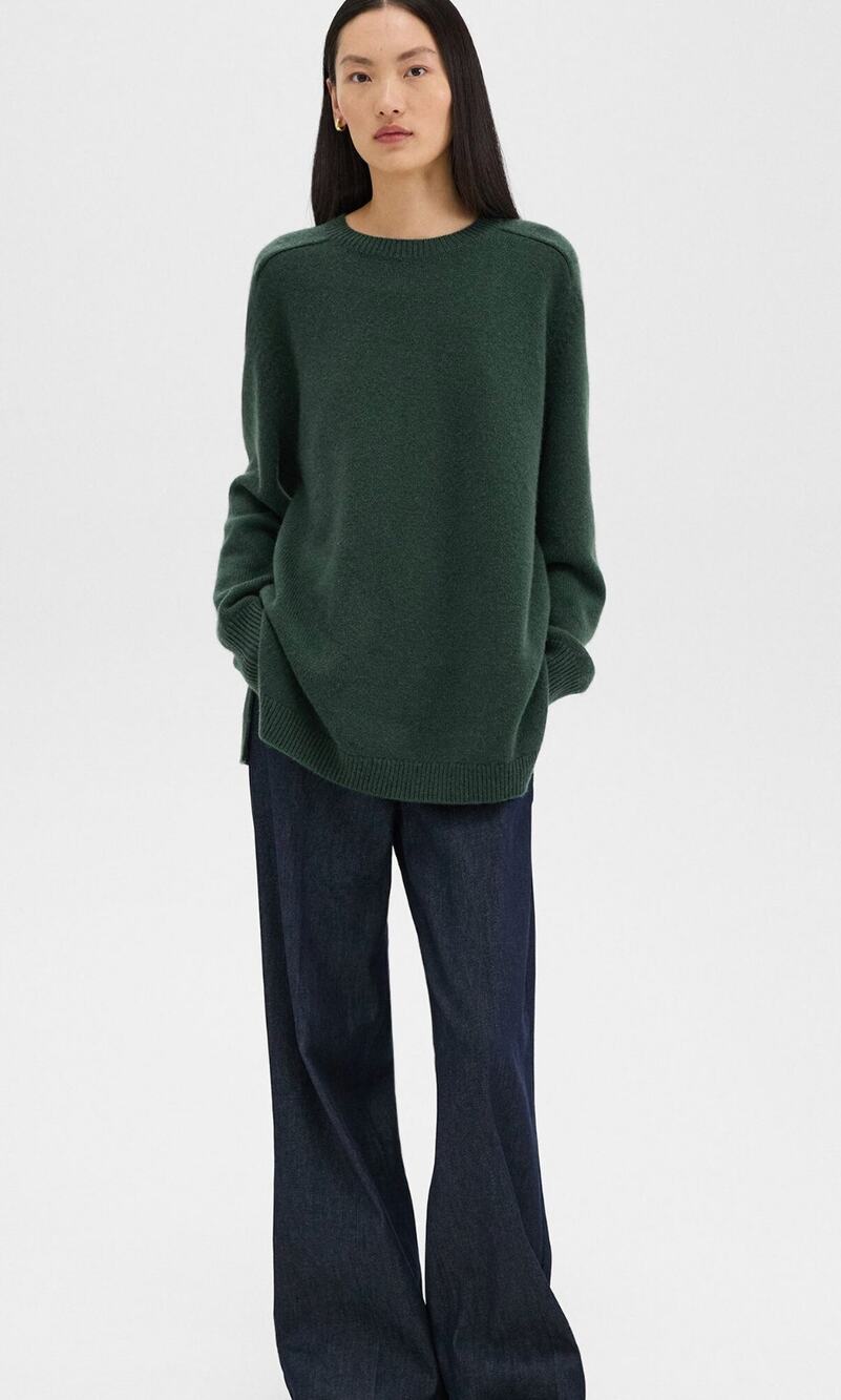 Theory Karenia Cashmere Sweater XS Forest Green Oversized Quiet Luxury Old Money